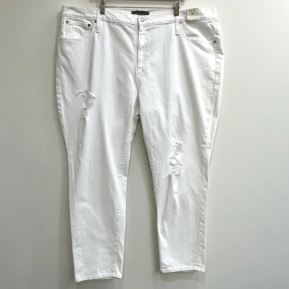 POINT SUR J. Crew High Rise Slim Boy Distressed White Jeans Plus Size 37 US 22